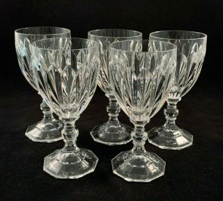Set Of 5 Vintage Panel Cut Crystal 7 Oz.  Wine Or Water Glasses