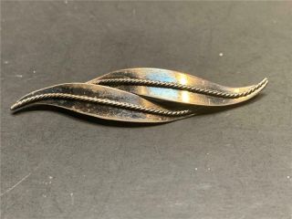 Vintage Bm Denmark Midcentury Moderne Sterling Silver Stylized Leaf Pin
