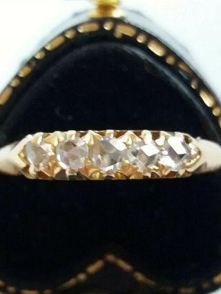 Antique 18ct Gold Five Rose Cut Diamonds Ring - Size R.
