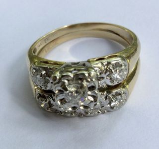 14k Gold Antique Art Deco Diamond Wedding Ring Set Sz 7