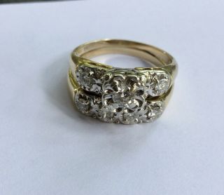 14K GOLD Antique Art Deco Diamond Wedding Ring Set Sz 7 2