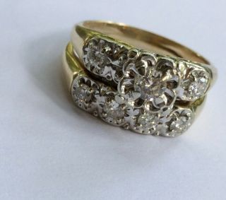 14K GOLD Antique Art Deco Diamond Wedding Ring Set Sz 7 3