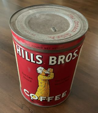 Vintage Hills Bros 2 Lb.  Empty Key - Wind Correct Grind Coffee Tin Can With Lid