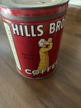 VINTAGE HILLS BROS 2 LB.  EMPTY Key - Wind CORRECT GRIND COFFEE TIN CAN with Lid 3
