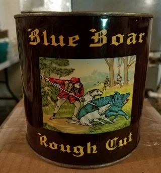 Vintage Blue Boar Rough Cut Pipe Tobacco Advertising Tin Cannister