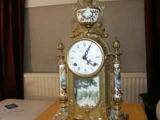 Rare Antique Franz Hermle Imperial Mantel Vintage Ormolu Porcelein Mantle Clock