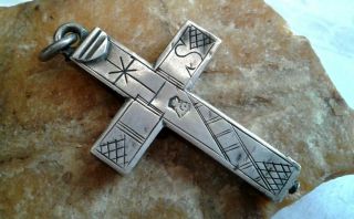 Rare Antique C.  18 Century French Marked Silver Catholic Reliquary Cross " Ihs "