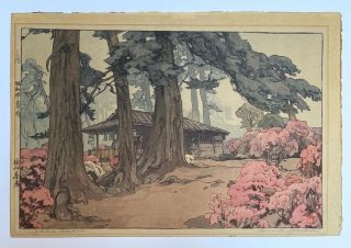 Rare Hiroshi Yoshida Japanese Woodblock Print Azalea Garden Jizuri Seal 1st Ed