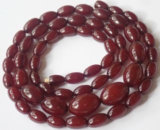 Long Rare Antique Art Deco Cherry Amber Bakelite Bead Necklace