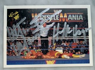 Ultimate Warrior & Hulk Hogan Signed 1990 Wwf Classic Card 134 Wrestlemania Vi