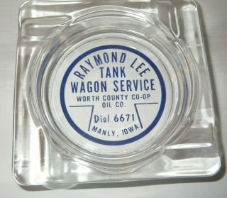 Vintage Glass Ashtray Raymond Lee Tank Wagon Service Worth County Manly Iowa