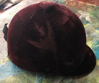 Two Vintage Burgundy Deluxe Equestrian Riding Helmet Caps With Leather Straps