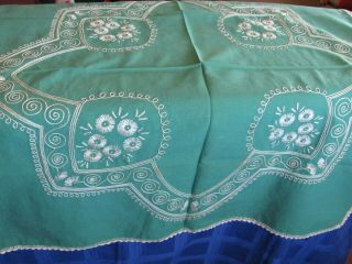 Vintage Tea Bridge Tablecloth - Ornate Hand Embroidery W Crochet Edge