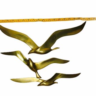 3 Vtg Brass Mid Century Modern Birds In Flight Seagulls Wall Hanging Retro