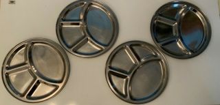 Divided Plate Stainless Steel Vintage Round 14” Camping Tray Dish Set Of 4