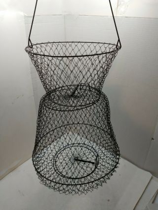 Vintage Fishing Collapsible Metal Basket/mesh Wire Trap Bait Cage