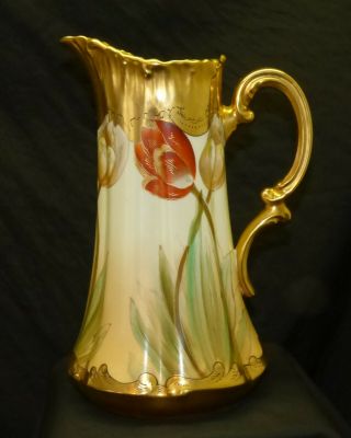 Antique Pickard China Porcelain Pitcher Hand Painted Tulip Flowers Artist Signed