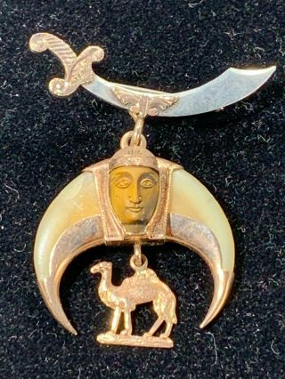 Art Deco Very Rare 10k Gold Egyptian Revival Pharaoh Brooch,  Sabre,  Camel,  Tiger