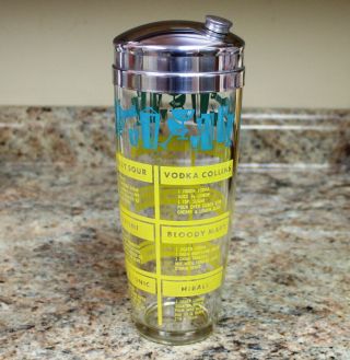 Vintage Large Mid Century Recipe Cocktail Shaker - Turquoise & Yellow