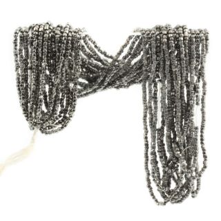 Hank (2250) Vintage Czech Gunmetal Silver Faceted Seed Glass Beads 16bpi