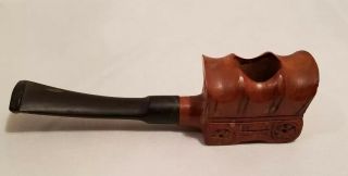 Vintage Hand Carved Imported Briar Italy Pipe Conestoga Wagon Stubby Short Smoke