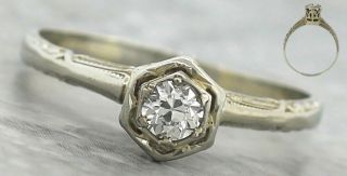 Ladies Antique Art Deco 1920s Estate 18k White Gold Diamond Engagement Ring