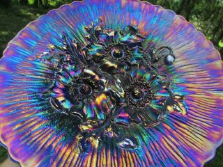 Northwood Poppy Show Antique Carnival Art Glass Plate Blue Extremely Pretty