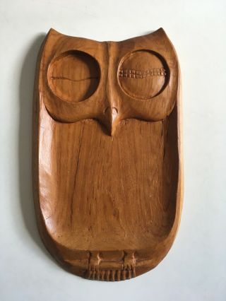 Vintage Retro Mid Century Wooden Winking Owl Wall Plaque Danish Era