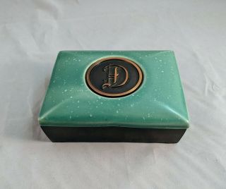 Vintage Hyde Park Metal Cigar Cigarette Holder Ceramic Lid Brass Monogram Box