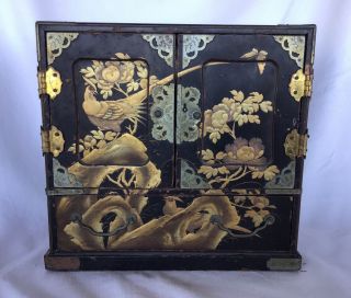 Antique Japanese Black Lacquer And Gold Kodansu Small Table Cabinet
