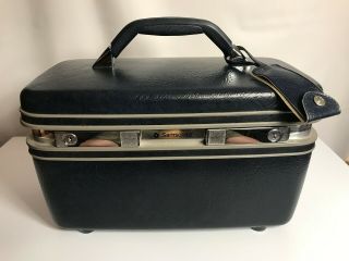 Vintage Samsonite Profile Ii Toiletry Train Case Carrying Bag Navy No Key