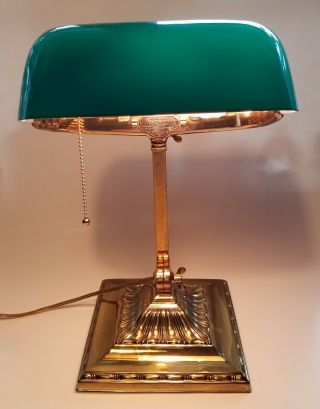 Antique Emeralite Green Orig Glass Shade Bankers Desk Lamp 8734 H.  G.  Mcfaddin Ny