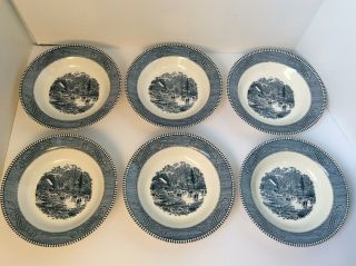Vintage Currier And Ives Royal China Set Of Six 8 1/2 " Soup Bowls - Early Winter