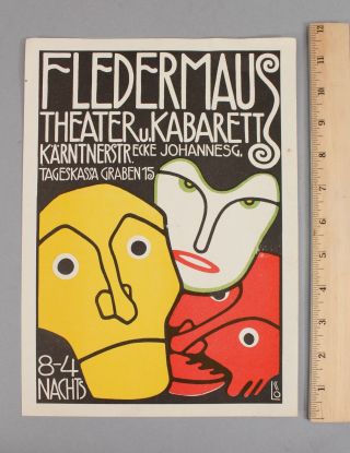 Antique Secessionist Cabaret Fledermaus Wiener Werkstatte Poster Bertold Loffler