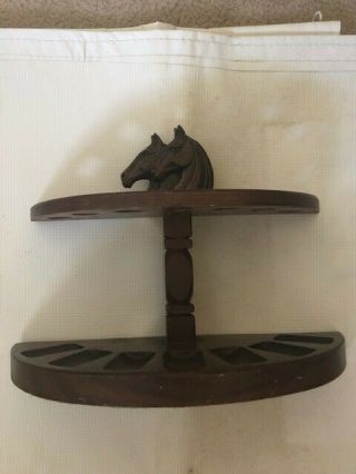 Vintage Wood Wooden Horse Head 7 Pipe Stand Rack Holder