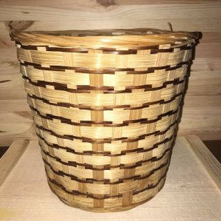 Vintage Wicker Rattan Waste Basket Natural Blond Round Boho Planter Farmhouse