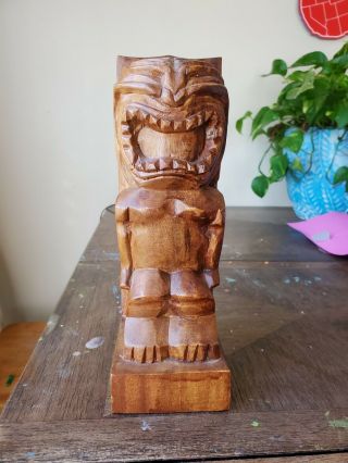 Vintage Bookend Tiki Mid Century Hand Carved Wood Island Polynesian
