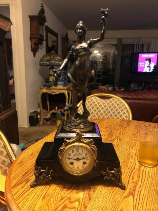 Antique French Statue Clock/ Parts/ Display Must Read
