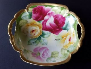 Vintage Coronet Limoges Dish Roses Signed Baralhe