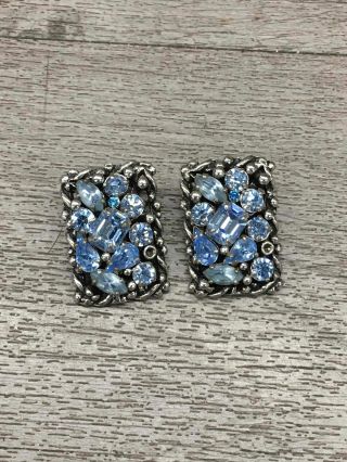 Vintage Barclay Blue Sparkle Clip On Earrings