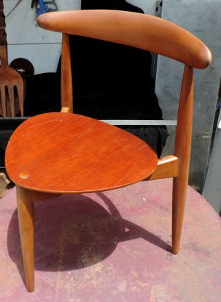 Vintage Hans Wegner Heart 3 Leg Chair 1950’s 60’s Fritz Hansen Teak