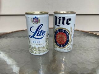 Vintage Miller Lite Beer Cans - Pull Tab - 12 Ounce Rare 1973 Can Plus One More