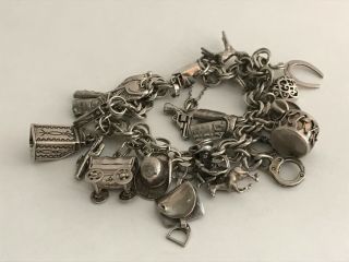 Antique Vintage Sterling Silver Charm Bracelet.  Western,  Cowboy,  N.  American