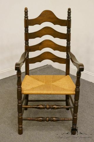 ETHAN ALLEN Antiqued Pine Old Tavern Ladderback Dining Arm Chair w.  Rush Seat 3