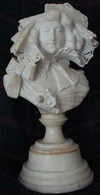 Vintage Marble & Alabaster Victorian Woman Bust Statue Sculpture