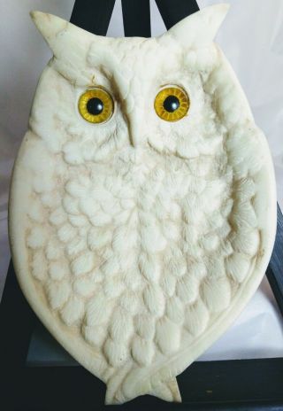 Vtg Incolay Owl Wall Plaque Or Trinket Dish 5 " X 3 1/2 " Handcrafted U.  S.  A
