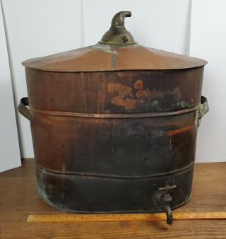 Antique Copper Moonshine Whiskey Still With Coil Great Patina