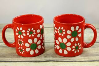 Vintage Waechtersbach Daisy Mugs Pair Cups Red Green West Germany Coffee Cup Set