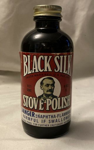 Vintage Black Silk Stove Polish 6 Oz Bottle,  Black Silk Liquid Still In Bottle
