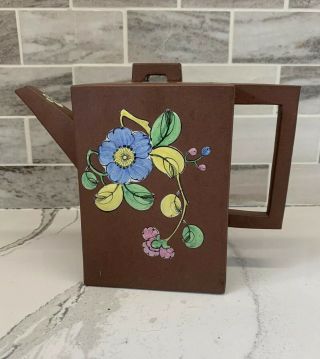 Chinese Yixing Clay Teapot W/ Enameled Branches & Flowers (5.  75”)